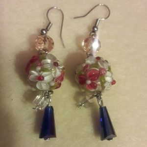 DebbBees #183. Pink lampwork beads with dangle